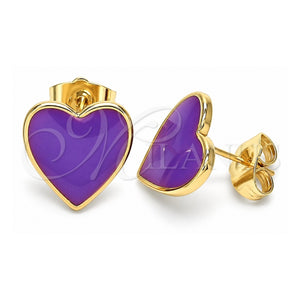 Arete Dormilona 02.213.0218.3 Oro Laminado, Diseño de Corazón, Esmaltado Violeta, Tono Dorado