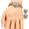 Collar, Pulsera y Dije 06.372.0030 Oro Laminado, Diseño de Corazón y Miami Cubana, con Blanca Cristal, Pulido, Tono Dorado