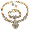 Collar, Pulsera y Dije 06.372.0030 Oro Laminado, Diseño de Corazón y Miami Cubana, con Blanca Cristal, Pulido, Tono Dorado