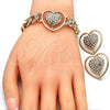 Collar, Pulsera y Dije 06.372.0031 Oro Laminado, Diseño de Corazón y Miami Cubana, con Blanca Cristal, Pulido, Tono Dorado