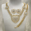 Collar, Pulsera y Dije 06.372.0031 Oro Laminado, Diseño de Corazón y Miami Cubana, con Blanca Cristal, Pulido, Tono Dorado