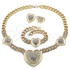 Collar, Pulsera y Dije 06.372.0031 Oro Laminado, Diseño de Corazón y Miami Cubana, con Blanca Cristal, Pulido, Tono Dorado