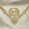 Collar, Pulsera y Dije 06.372.0031 Oro Laminado, Diseño de Corazón y Miami Cubana, con Blanca Cristal, Pulido, Tono Dorado