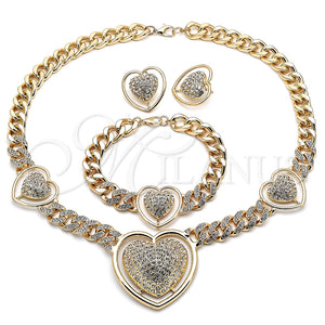 Collar, Pulsera y Dije 06.372.0031 Oro Laminado, Diseño de Corazón y Miami Cubana, con Blanca Cristal, Pulido, Tono Dorado