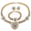 Collar, Pulsera y Dije 06.372.0031 Oro Laminado, Diseño de Corazón y Miami Cubana, con Blanca Cristal, Pulido, Tono Dorado