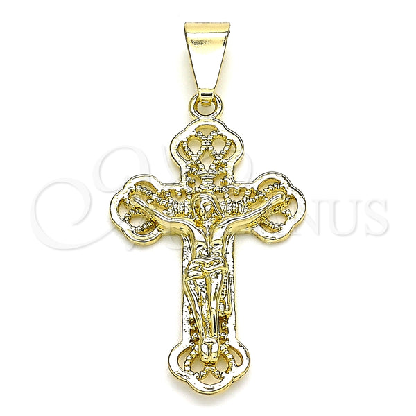 Dije Religioso 05.163.0093 Oro Laminado, Diseño de Crucifijo, Pulido, Tono Dorado