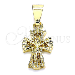 Dije Religioso 05.163.0094 Oro Laminado, Diseño de Crucifijo, Pulido, Tono Dorado