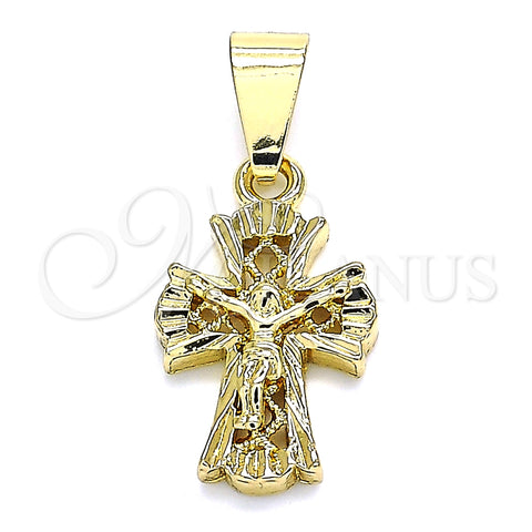 Dije Religioso 05.163.0094 Oro Laminado, Diseño de Crucifijo, Pulido, Tono Dorado