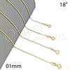Gargantilla Basica 04.58.0007.18 Oro Laminado, Diseño de Bola, Pulido, Tono Dorado (01 MM Thickness, 18 Inches Length)