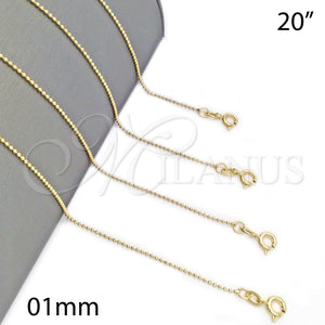 Gargantilla Basica 04.58.0007.20 Oro Laminado, Diseño de Bola, Pulido, Tono Dorado (01 MM Thickness, 20 Inches Length)