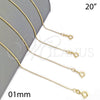 Gargantilla Basica 04.58.0007.20 Oro Laminado, Diseño de Bola, Pulido, Tono Dorado (01 MM Thickness, 20 Inches Length)