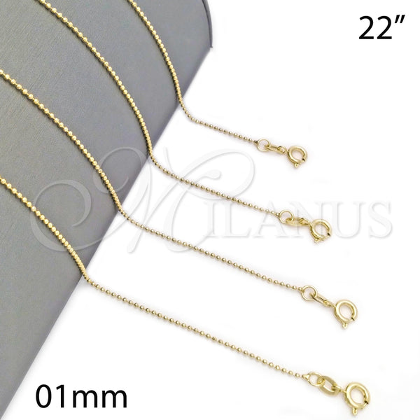 Gargantilla Basica 04.58.0007.22 Oro Laminado, Diseño de Bola, Pulido, Tono Dorado (01 MM Thickness, 22 Inches Length)