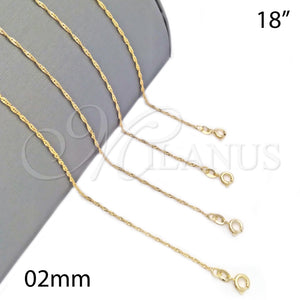 Gargantilla Basica 04.58.0008.18 Oro Laminado, Diseño de Singapore, Pulido, Tono Dorado (0.40 Gauge, 02 MM Thickness, 18 Inches Length)
