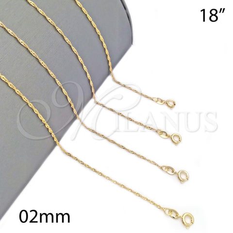 Gargantilla Basica 04.58.0008.18 Oro Laminado, Diseño de Singapore, Pulido, Tono Dorado (0.40 Gauge, 02 MM Thickness, 18 Inches Length)