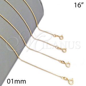 Gargantilla Basica 04.213.0001.1.16 Oro Laminado, Diseño de Bola, Pulido, Tono Dorado (01 MM Thickness, 16 Inches Length)