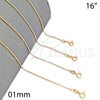Gargantilla Basica 04.213.0001.1.16 Oro Laminado, Diseño de Bola, Pulido, Tono Dorado (01 MM Thickness, 16 Inches Length)