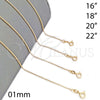 Gargantilla Basica 04.213.0001.1.16 Oro Laminado, Diseño de Bola, Pulido, Tono Dorado (01 MM Thickness, 16 Inches Length)