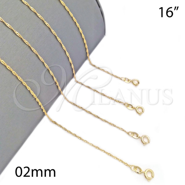 Gargantilla Basica 04.58.0008.16 Oro Laminado, Diseño de Singapore, Pulido, Tono Dorado (0.40 Gauge, 02 MM Thickness, 16 Inches Length)