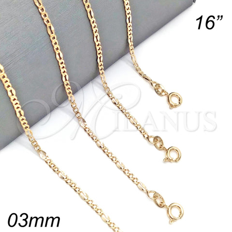 Gargantilla Basica 04.318.0001.16 Oro Laminado, Diseño de Figaro, Pulido, Tono Dorado (04 MM Thickness, 16 Inches Length)