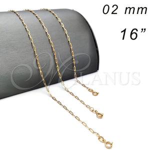 Gargantilla Basica 04.09.0190.16 Oro Laminado, Diseño de Paperclip, Pulido, Tono Dorado (03 MM Thickness, 16 Inches Length)