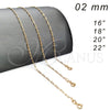 Gargantilla Basica 04.09.0190.16 Oro Laminado, Diseño de Paperclip, Pulido, Tono Dorado (03 MM Thickness, 16 Inches Length)