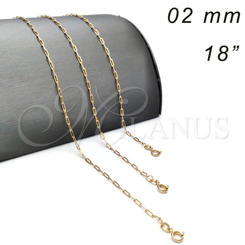 Gargantilla Basica 04.09.0190.18 Oro Laminado, Diseño de Paperclip, Pulido, Tono Dorado (03 MM Thickness, 18 Inches Length)