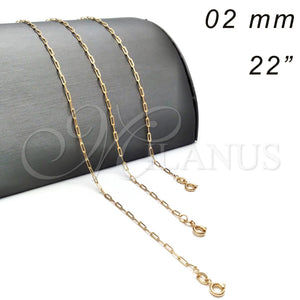 Gargantilla Basica 04.09.0190.22 Oro Laminado, Diseño de Paperclip, Pulido, Tono Dorado (03 MM Thickness, 22 Inches Length)