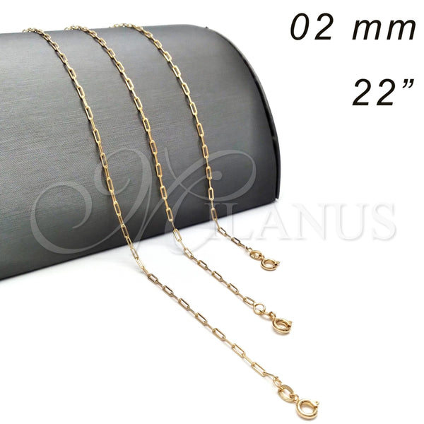 Gargantilla Basica 04.09.0190.22 Oro Laminado, Diseño de Paperclip, Pulido, Tono Dorado (03 MM Thickness, 22 Inches Length)