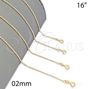 Gargantilla Basica 04.58.0009.16 Oro Laminado, Diseño de Bola, Pulido, Tono Dorado (02 MM Thickness, 16 Inches Length)