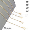 Gargantilla Basica 04.58.0009.16 Oro Laminado, Diseño de Bola, Pulido, Tono Dorado (02 MM Thickness, 16 Inches Length)