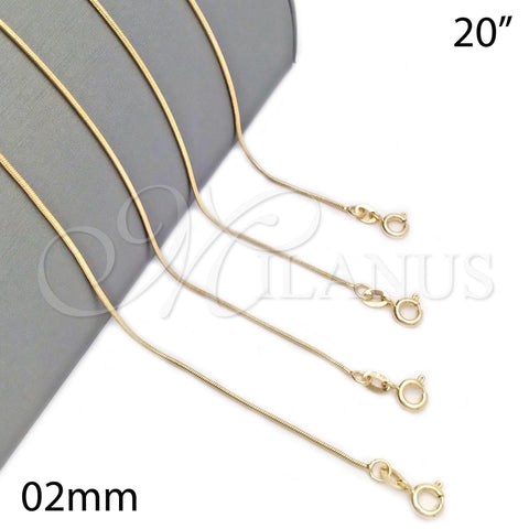 Gargantilla Basica 04.58.0009.20 Oro Laminado, Pulido, Tono Dorado (02 MM Thickness, 20 Inches Length)
