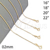 Gargantilla Basica 04.58.0009.20 Oro Laminado, Pulido, Tono Dorado (02 MM Thickness, 20 Inches Length)