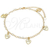 Tobillera de Dije 03.63.2202.10 Oro Laminado, Diseño de Corazón y Amor, Pulido, Tono Dorado (03 MM Thickness, 10 Inches Length)