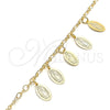Tobillera de Dije 03.63.2206.10 Oro Laminado, Diseño de Guadalupe, Pulido, Tono Dorado (04 MM Thickness, 10 Inches Length)