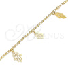 Tobillera de Dije 03.63.2207.10 Oro Laminado, Diseño de Mano de Dios, Pulido, Tono Dorado (04 MM Thickness, 10 Inches Length)