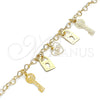 Tobillera de Dije 03.63.2209.10 Oro Laminado, Diseño de Corazón y Amor, Pulido, Tono Dorado (03 MM Thickness, 10 Inches Length)