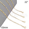 Gargantilla Basica 04.58.0010.22 Oro Laminado, Diseño de Figaro, Pulido, Tono Dorado (03 MM Thickness, 22 Inches Length)