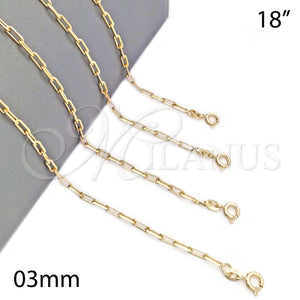 Gargantilla Basica 04.58.0011.18 Oro Laminado, Diseño de Paperclip, Pulido, Tono Dorado (100 Gauge, 03 MM Thickness, 18 Inches Length)