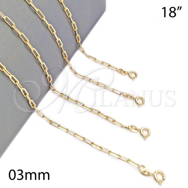 Gargantilla Basica 04.58.0011.18 Oro Laminado, Diseño de Paperclip, Pulido, Tono Dorado (100 Gauge, 03 MM Thickness, 18 Inches Length)