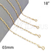 Gargantilla Basica 04.58.0011.18 Oro Laminado, Diseño de Paperclip, Pulido, Tono Dorado (100 Gauge, 03 MM Thickness, 18 Inches Length)