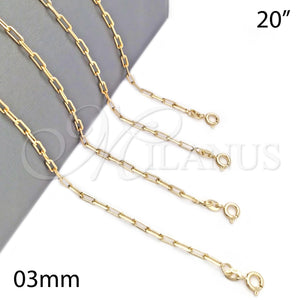 Gargantilla Basica 04.58.0011.20 Oro Laminado, Diseño de Paperclip, Pulido, Tono Dorado (100 Gauge, 03 MM Thickness, 20 Inches Length)