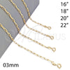 Gargantilla Basica 04.58.0011.20 Oro Laminado, Diseño de Paperclip, Pulido, Tono Dorado (100 Gauge, 03 MM Thickness, 20 Inches Length)