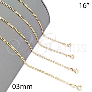 Gargantilla Basica 04.58.0012.16 Oro Laminado, Diseño de Mariner, Pulido, Tono Dorado (0.60 Gauge, 03 MM Thickness, 16 Inches Length)