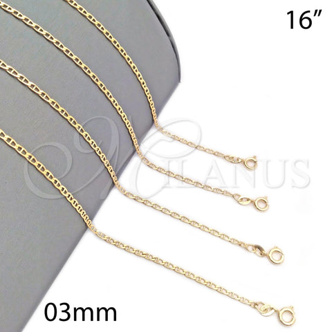 Gargantilla Basica 04.58.0012.16 Oro Laminado, Diseño de Mariner, Pulido, Tono Dorado (0.60 Gauge, 03 MM Thickness, 16 Inches Length)