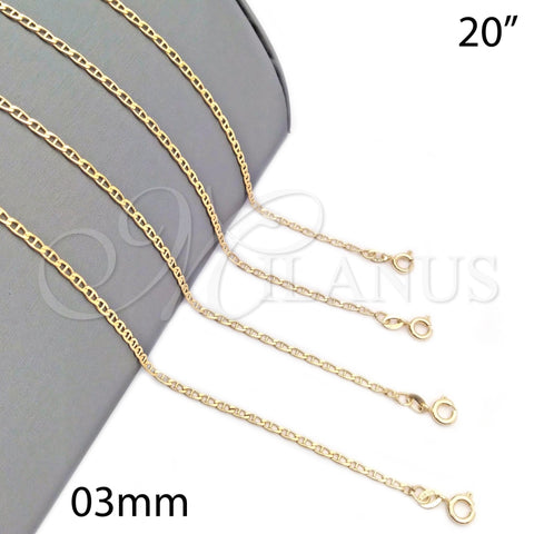 Gargantilla Basica 04.58.0012.20 Oro Laminado, Pulido, Tono Dorado (0.60 Gauge, 03 MM Thickness, 20 Inches Length)
