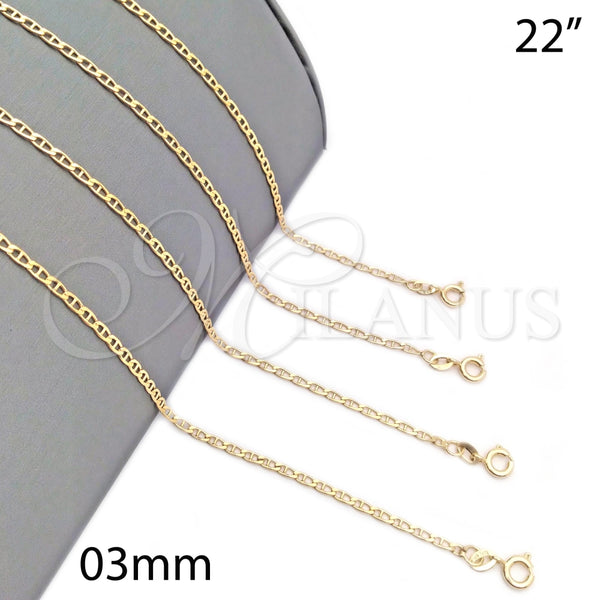 Gargantilla Basica 04.58.0012.22 Oro Laminado, Pulido, Tono Dorado (0.60 Gauge, 03 MM Thickness, 22 Inches Length)