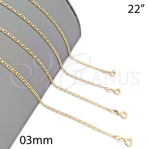 Gargantilla Basica 04.58.0012.22 Oro Laminado, Pulido, Tono Dorado (0.60 Gauge, 03 MM Thickness, 22 Inches Length)