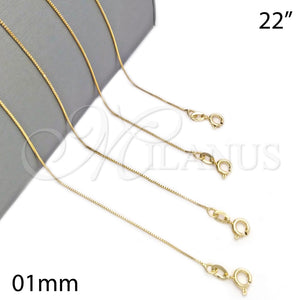 Gargantilla Basica 04.58.0013.22 Oro Laminado, Diseño de Box, Pulido, Tono Dorado (0.35 Gauge, 01 MM Thickness, 22 Inches Length)