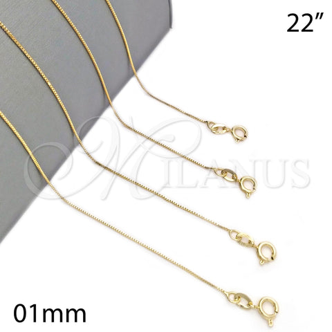 Gargantilla Basica 04.58.0013.22 Oro Laminado, Diseño de Box, Pulido, Tono Dorado (0.35 Gauge, 01 MM Thickness, 22 Inches Length)