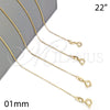 Gargantilla Basica 04.58.0013.22 Oro Laminado, Diseño de Box, Pulido, Tono Dorado (0.35 Gauge, 01 MM Thickness, 22 Inches Length)